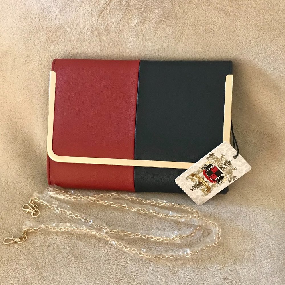 URBAN EXPRESSIONS CLUTCH/CROSSBODY VEGAN LEATHER BAG in colors RED & NAVY